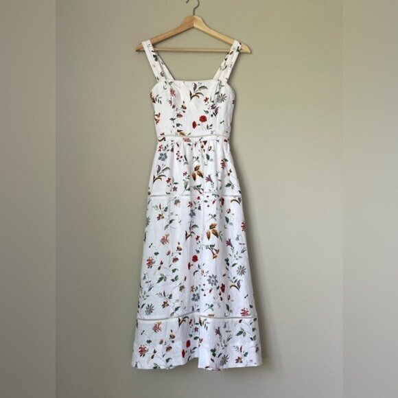 NEW Reformation Everett Linen Midi Dress Corsini White Multi Floral | US 0 UK 4 - Picture 6 of 16